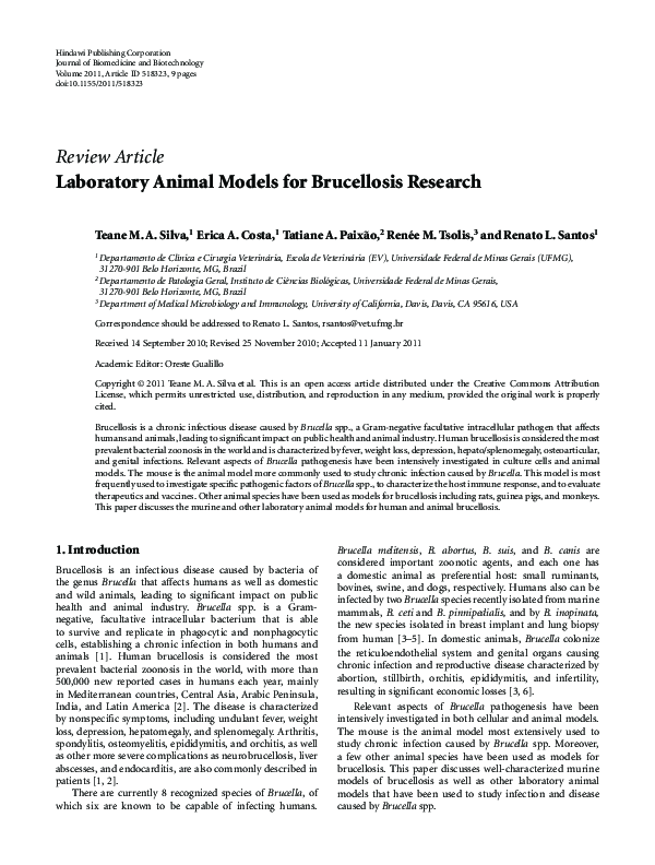 (PDF) Laboratory Animal Models for Brucellosis Research Renato Santos