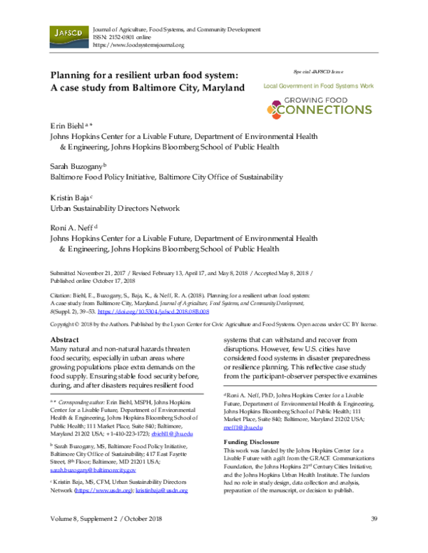 (PDF) Planning for a Resilient Urban Food System: A Case Study from ...