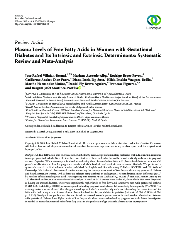 (PDF) Plasma Levels of Free Fatty Acids in Women with Gestational ...