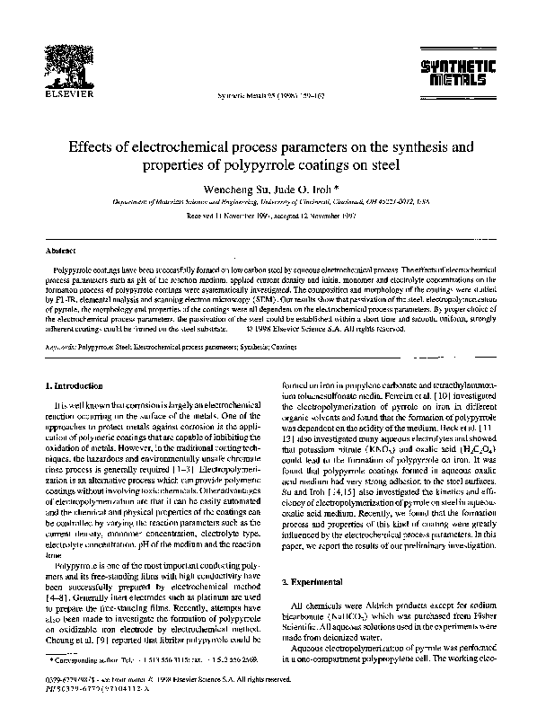 (PDF) Effects of electrochemical process parameters on the synthesis ...