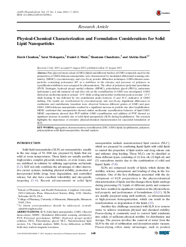 (PDF) Physical-Chemical Characterization and Formulation Considerations ...