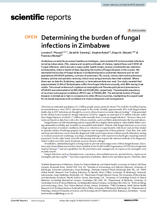 (PDF) Determining the burden of fungal infections in Zimbabwe