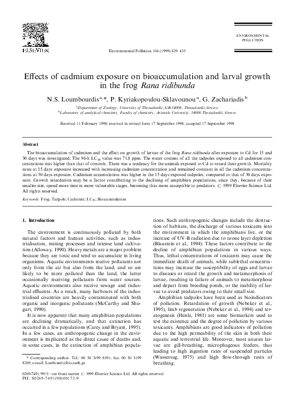 (PDF) Effects of cadmium exposure on bioaccumulation and larval growth ...