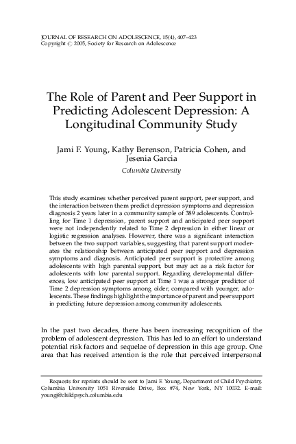 (PDF) The role of parent and peer support in predicting adolescent ...