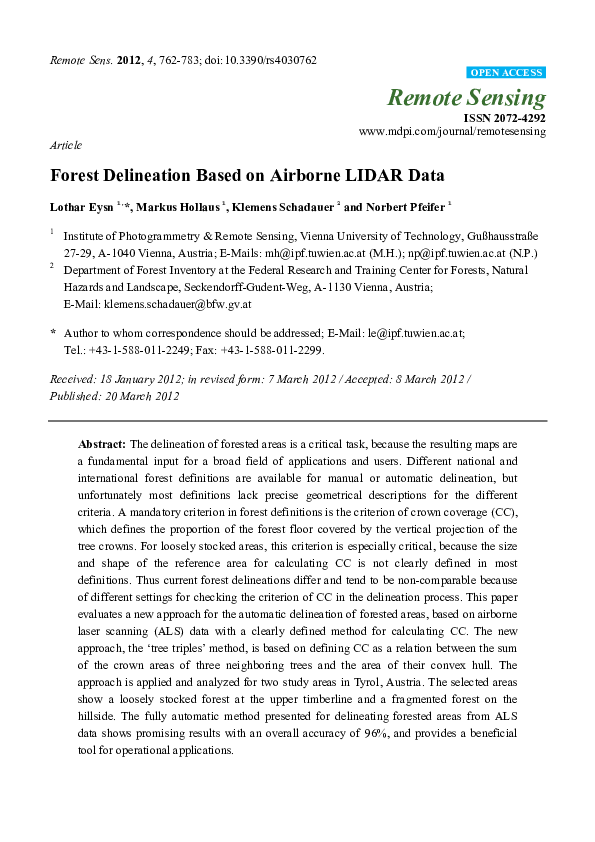 (PDF) Forest Delineation Based on Airborne LIDAR Data
