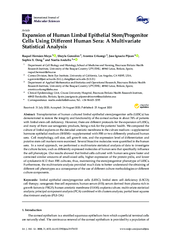(PDF) Expansion of Human Limbal Epithelial Stem/Progenitor Cells Using ...