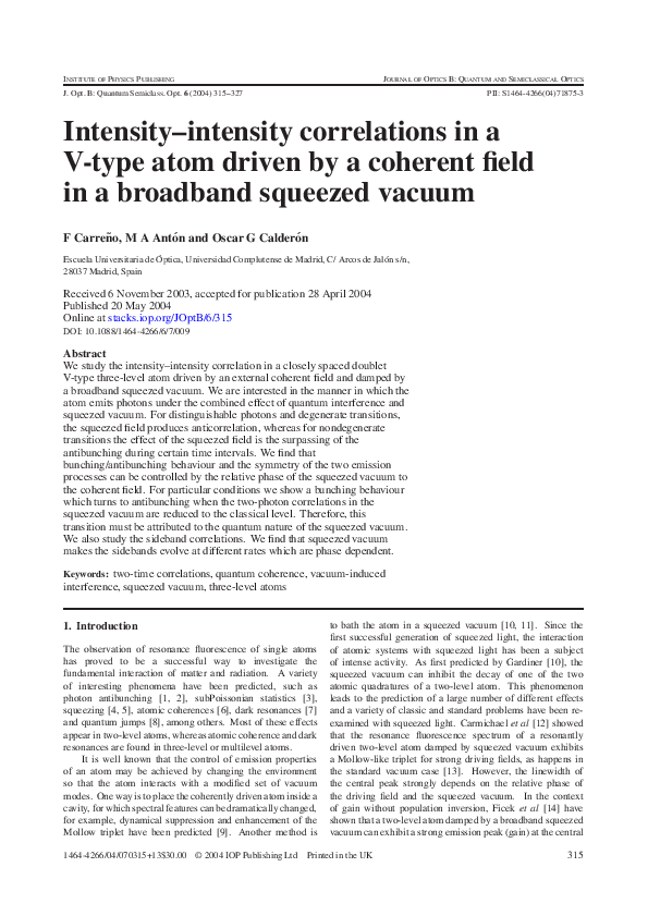 (PDF) Intensity–intensity correlations in a V-type atom driven by a ...