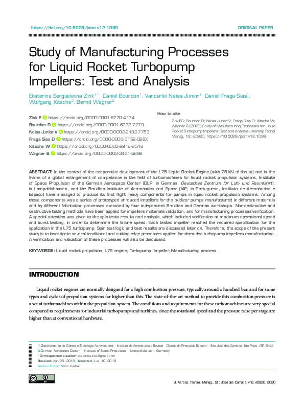 (PDF) Study of Manufacturing Processes for Liquid Rocket Turbopump ...