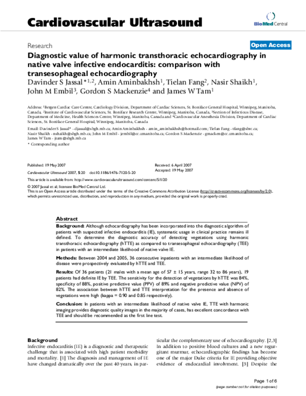 (PDF) Diagnostic value of harmonic transthoracic echocardiography in ...