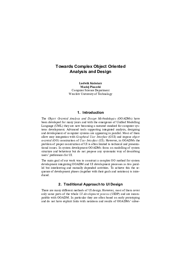 (PDF) Towards Complex Object Oriented Analysis and Design