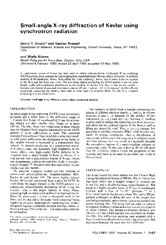 (PDF) Small-angle X-ray diffraction of Kevlar using synchrotron radiation