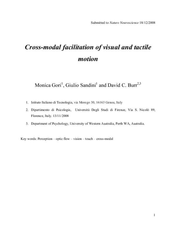 (PDF) Cross-modal facilitation of visual and tactile motion