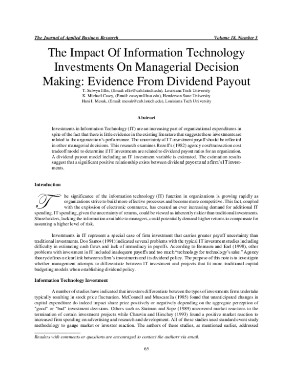 (PDF) The Impact of Information Technology Investments on Firm ...