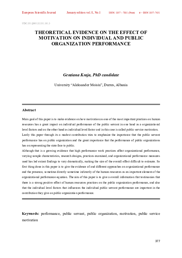 (PDF) Theoretical Evidence on the Effect of Motivation on Individual ...