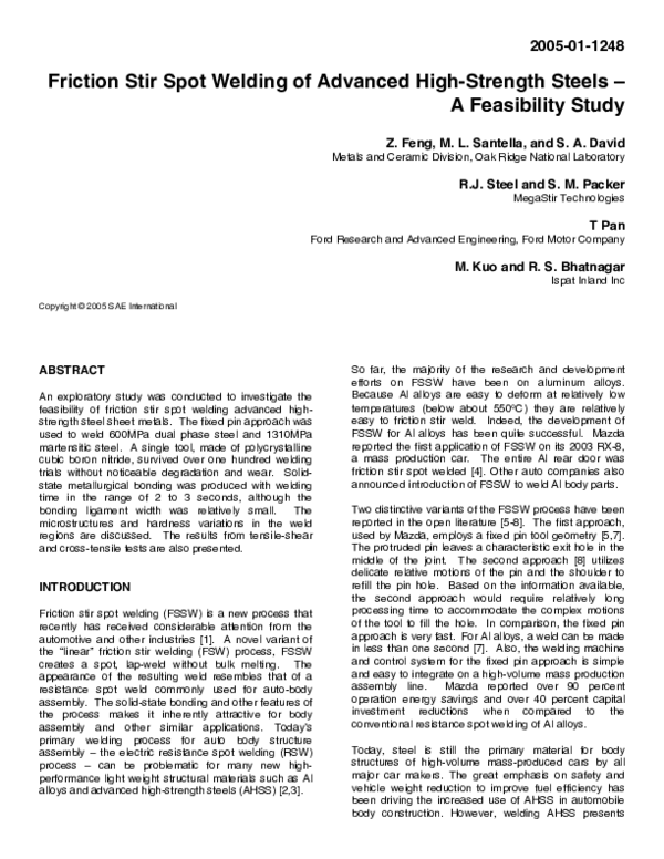 (PDF) Friction Stir Spot Welding (FSSW) of Advanced High Strength Steel ...