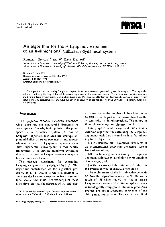 PDF) An algorithm for the n Lyapunov exponents of an n
