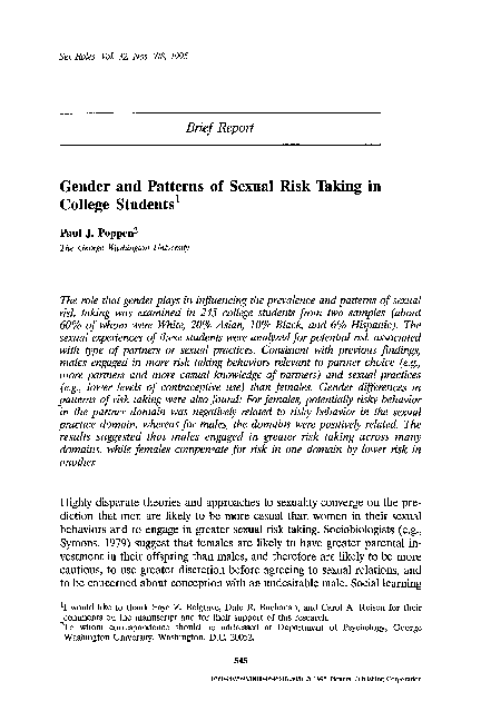 (PDF) Gender and patterns of sexual risk taking in college students