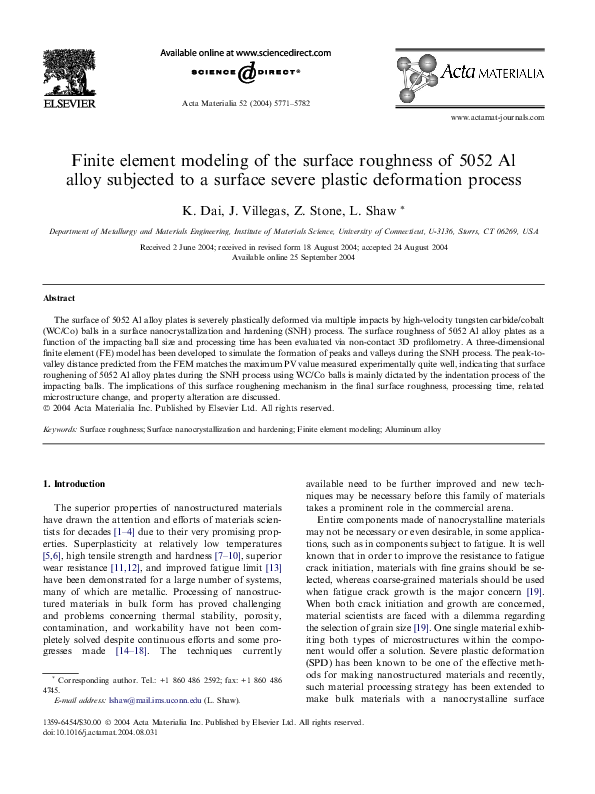 (PDF) Finite element modeling of the surface roughness of 5052 Al alloy ...