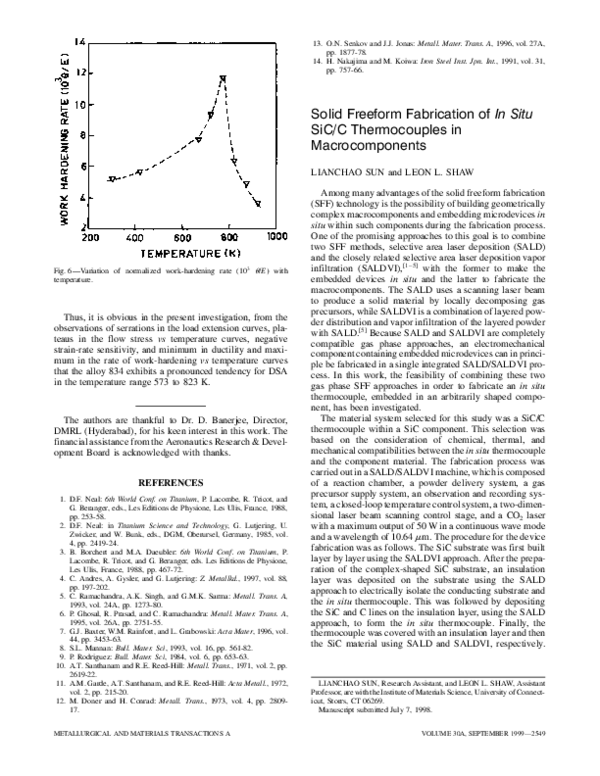 (PDF) Solid freeform fabrication of In situ SiC/C thermocouples in ...