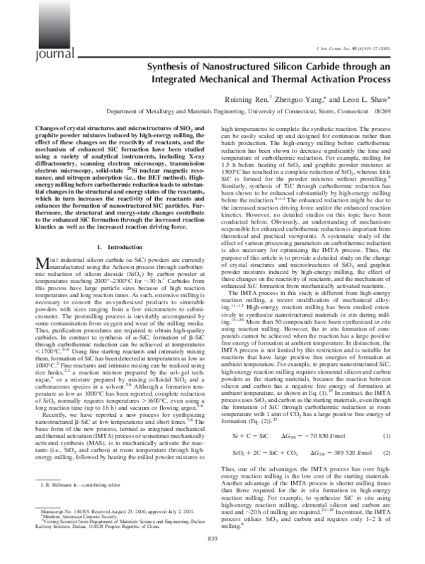 (PDF) Synthesis of Nanostructured Silicon Carbide through an Integrated ...