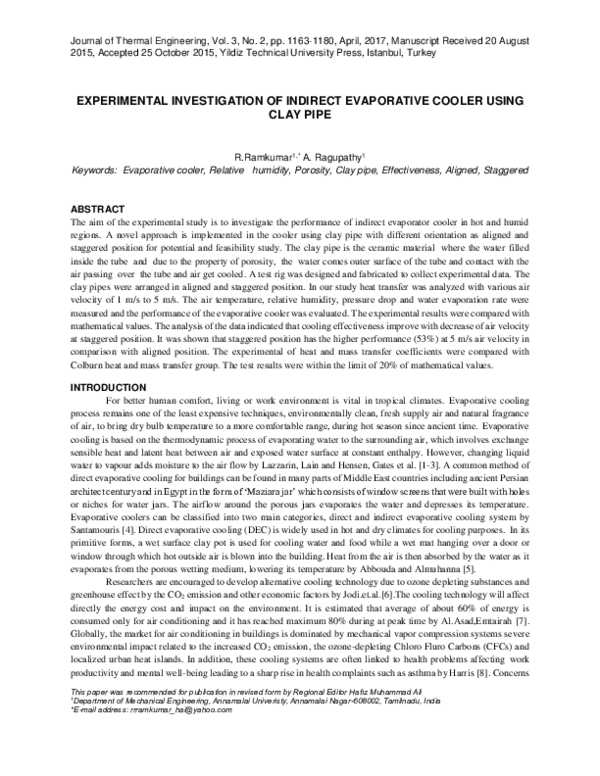 (PDF) Experimental Investigation of Indirect Evaporative Cooler Using ...