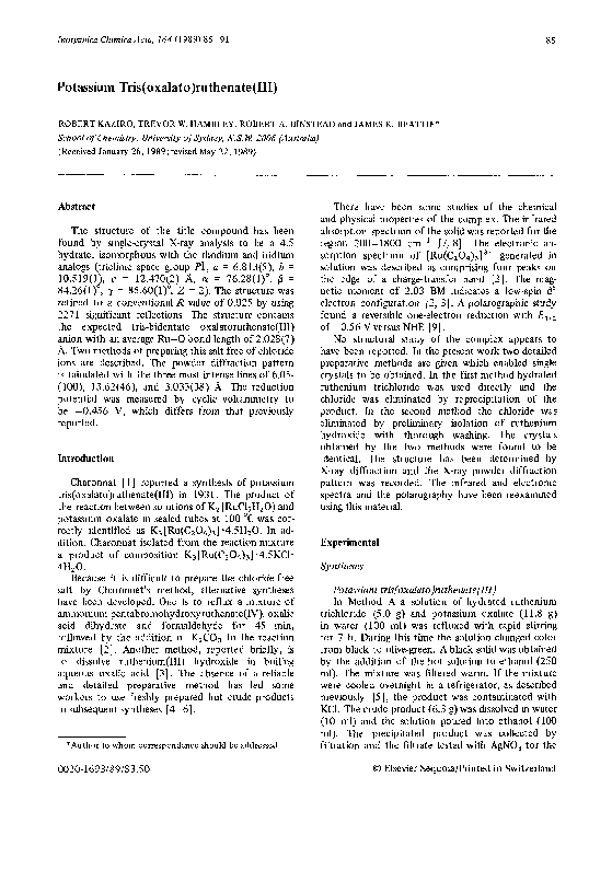 (PDF) Potassium tris(oxalato)ruthenate (III)