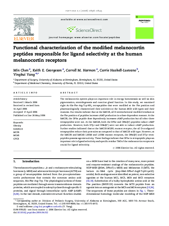 View of (PDF) Functional characterization of the modified melanocortin peptides ...
