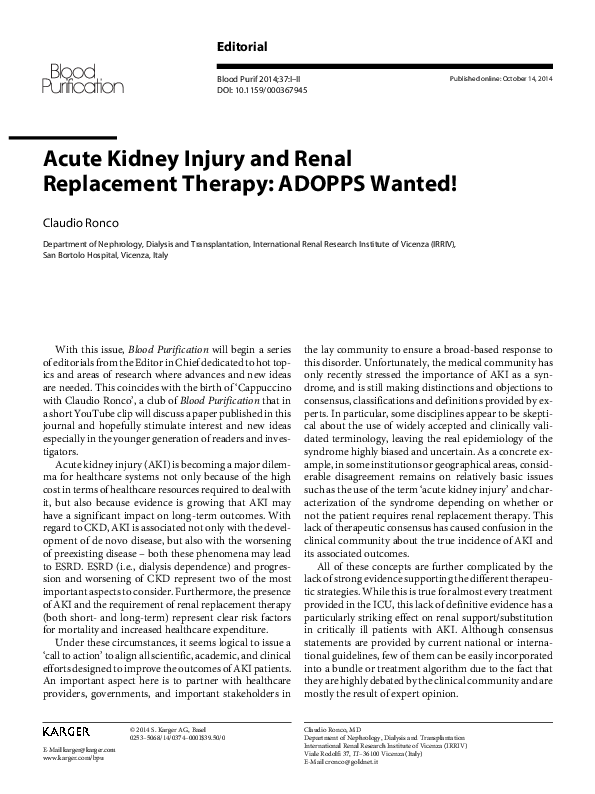(PDF) Acute kidney injury and renal replacement therapy in the ...