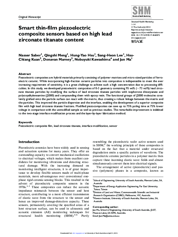 (PDF) Smart thinfilm piezoelectric composite sensors based on high