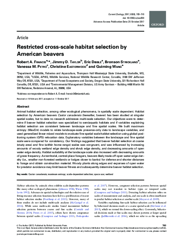 (PDF) Restricted cross-scale habitat selection by American beavers