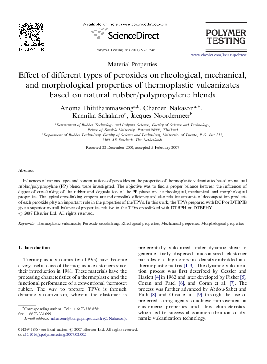 (PDF) Effect of different types of peroxides on rheological, mechanical ...