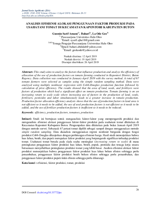 (PDF) Analisis Efisiensi Alokasi Penggunaan Faktor Produksi Pada ...