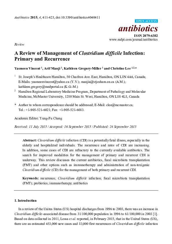 (PDF) A Review of Management of Clostridium difficile Infection ...