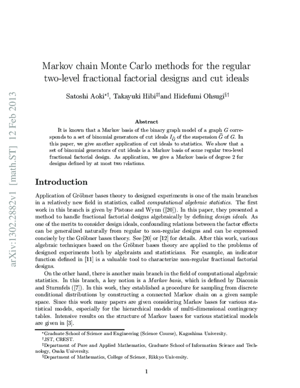 (PDF) Markov chain Monte Carlo methods for the regular two-level ...