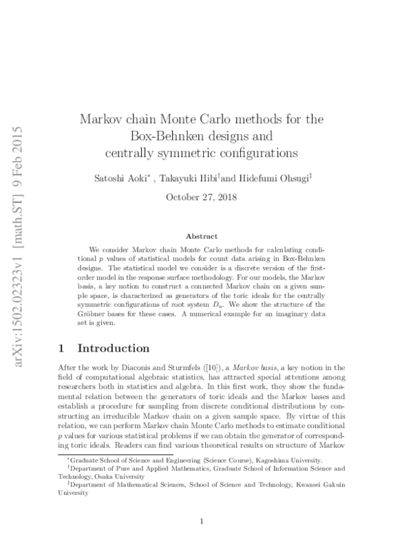 (PDF) Markov chain Monte Carlo methods for the Box-Behnken designs and ...