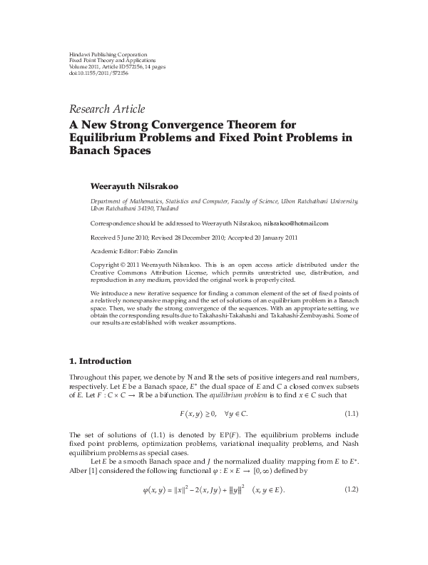 (PDF) A New Strong Convergence Theorem for Equilibrium Problems and ...