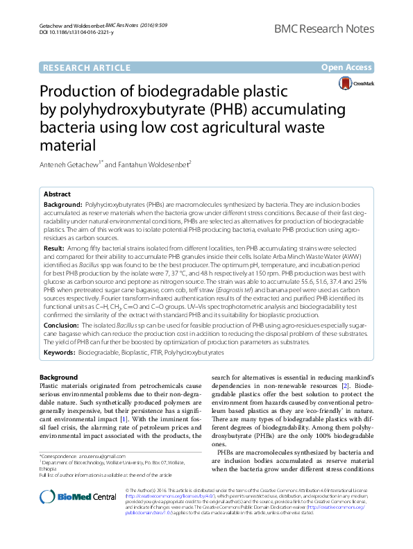 (PDF) Production of biodegradable plastic by polyhydroxybutyrate (PHB ...