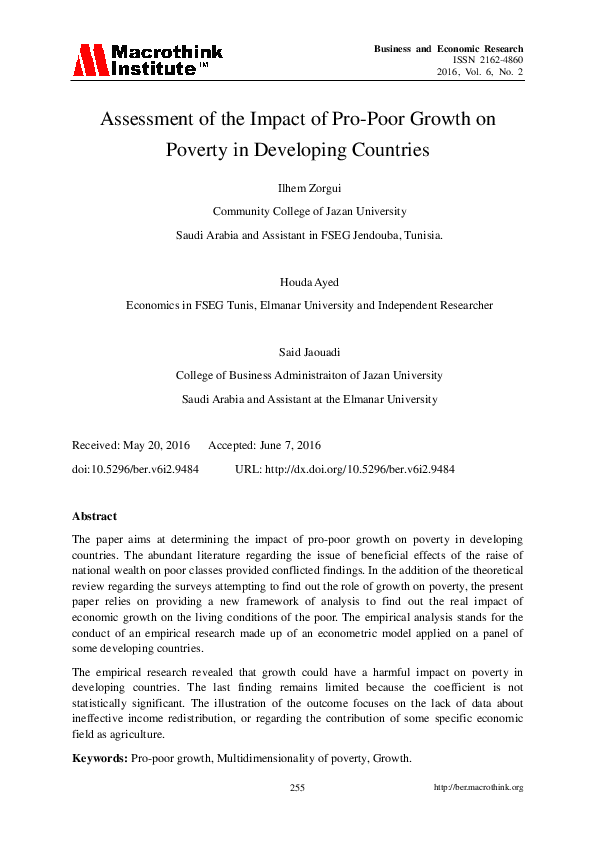 (PDF) Assessment of the Impact of Pro-Poor Growth on Poverty in ...
