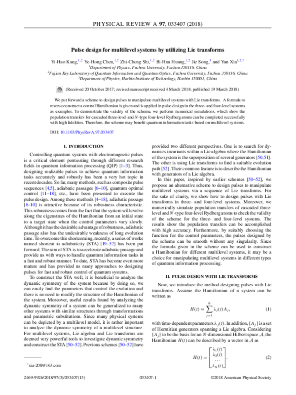 (PDF) Pulse design for multilevel systems by utilizing Lie transforms