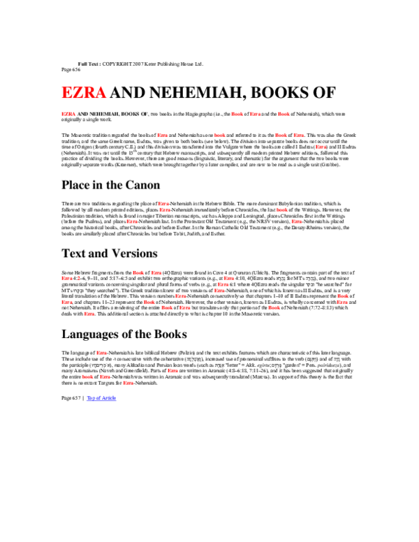 (PDF) Ezra and Nehemiah, Books of