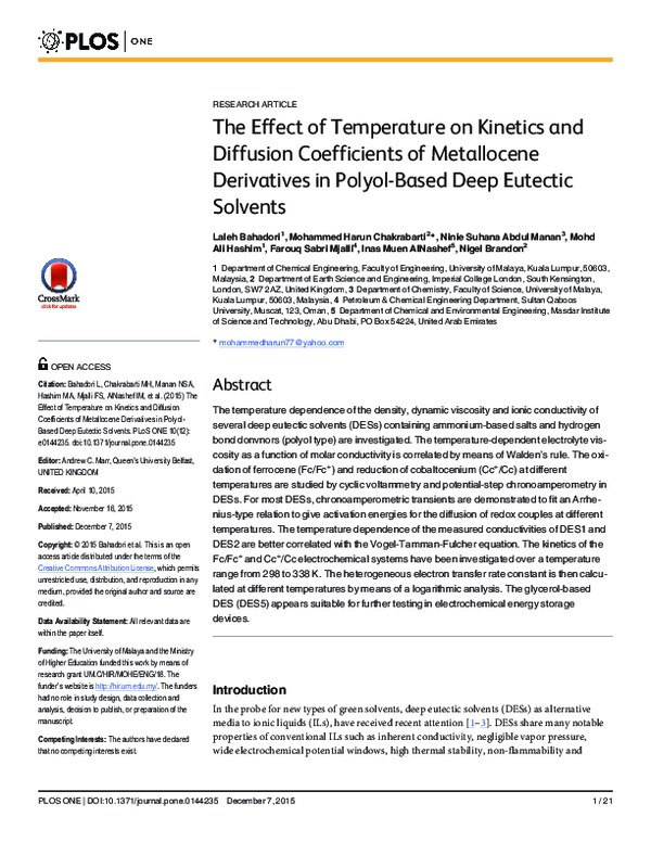 (PDF) The Effect of Temperature on Kinetics and Diffusion Coefficients ...