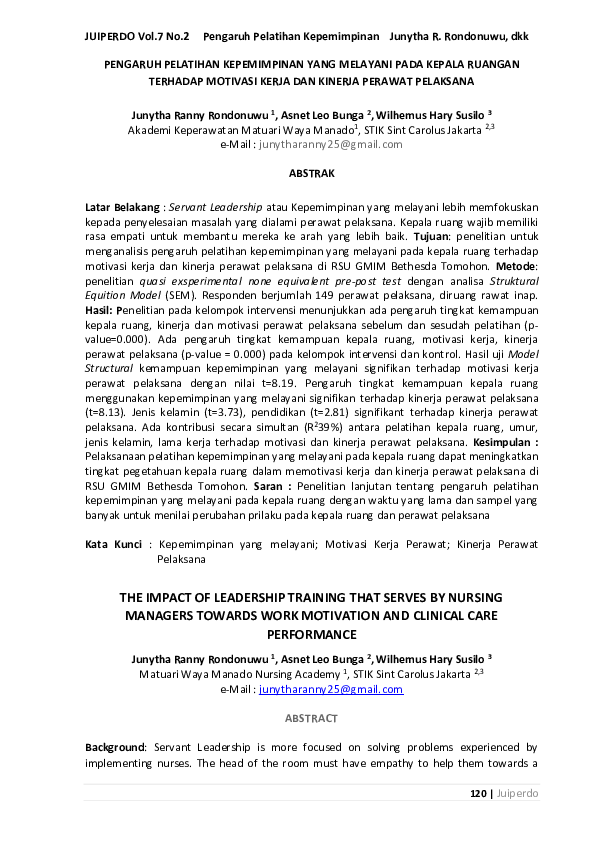(PDF) The Impact of Leadership Training That Serves by Nursing Managers ...