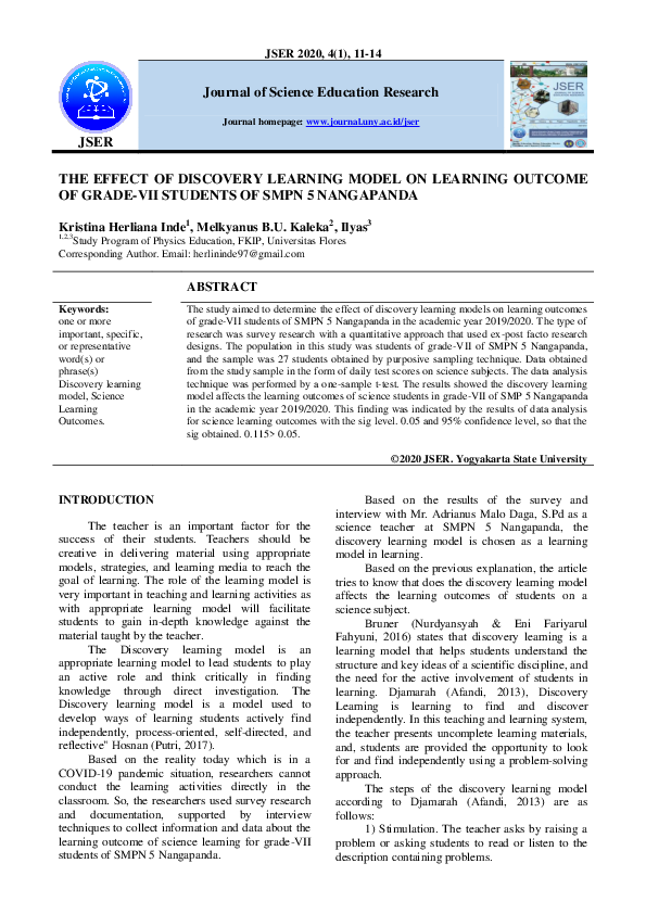(PDF) The Effect of Discovery Learning Model on Learning Outcome of ...