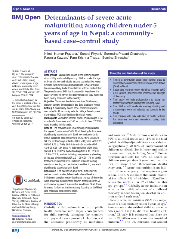 (PDF) Determinants of severe acute malnutrition among children under 5 ...