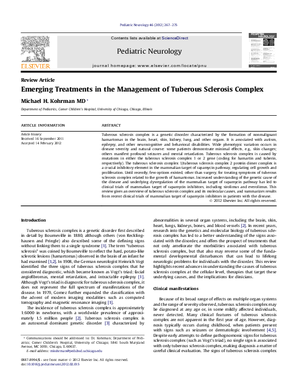 (PDF) Emerging Treatments in the Management of Tuberous Sclerosis Complex