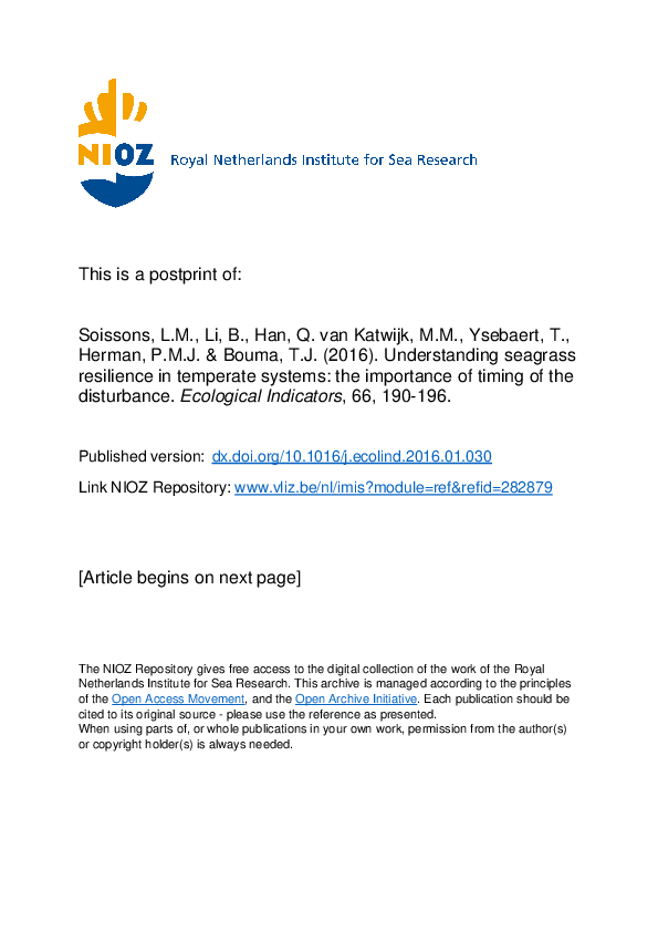 (PDF) Understanding seagrass resilience in temperate systems the