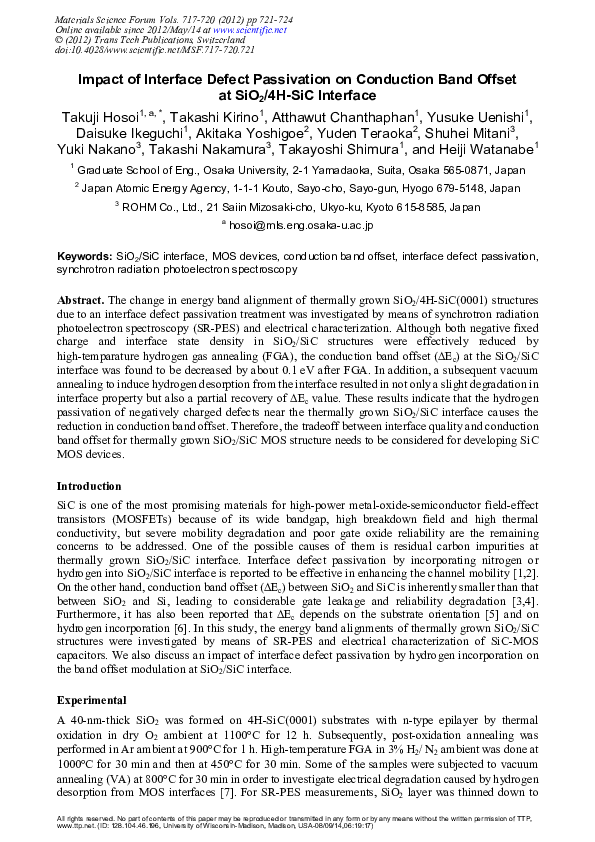 (PDF) Impact of Interface Defect Passivation on Conduction Band Offset ...