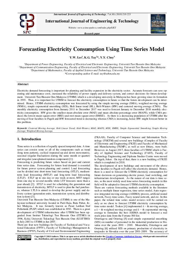 (PDF) Forecasting Electricity Consumption Using Time Series Model