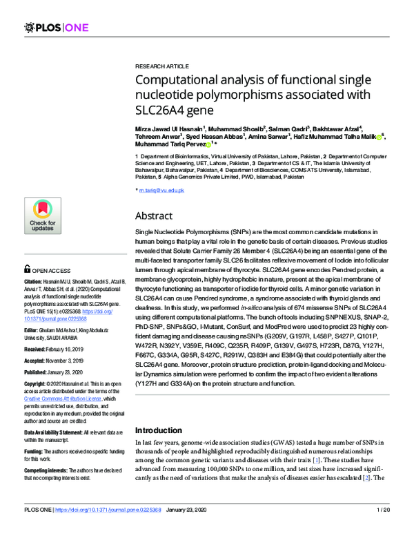 (PDF) Computational analysis of functional single nucleotide ...