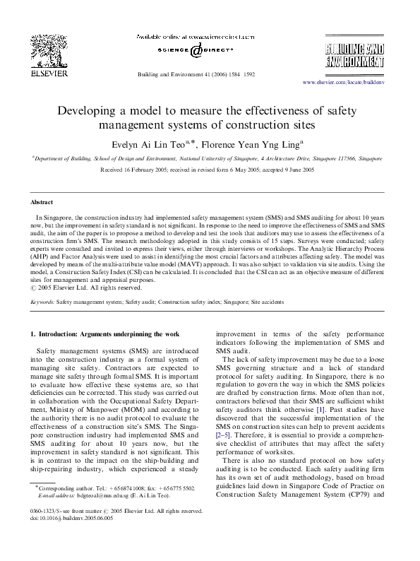 (PDF) Developing a model to measure the effectiveness of safety ...